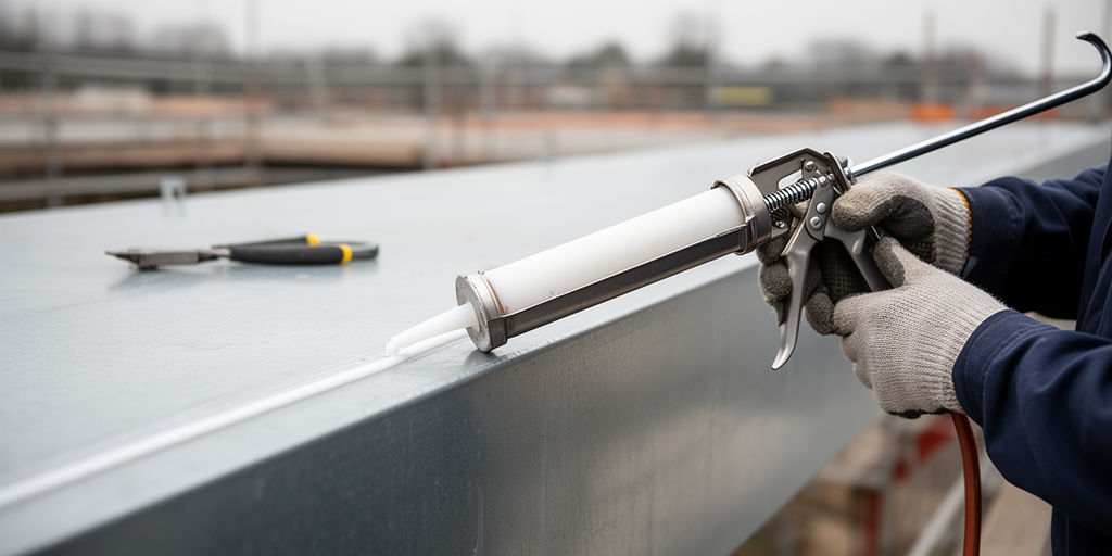 Нанесение герметика на металлический шов