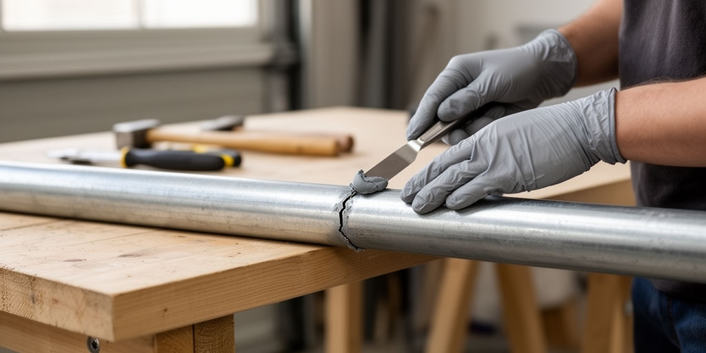 Ремонт трещины металлической трубы холодной сваркой