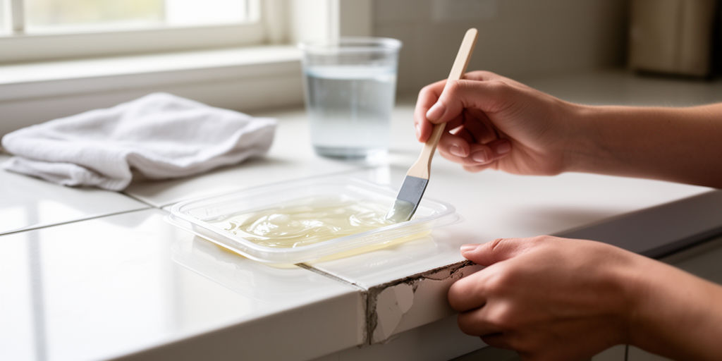 Заполнение скола на керамике эпоксидной смесью