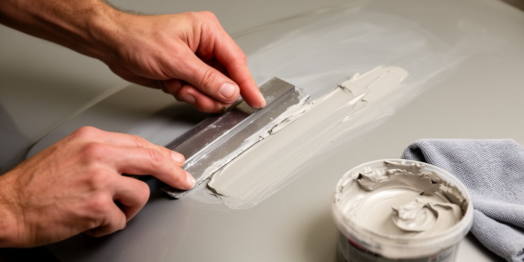 Нанесение шпаклёвки на металлическую деталь