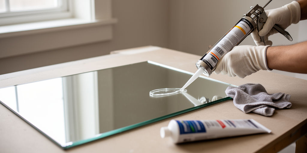 Нанесение клея на зеркало