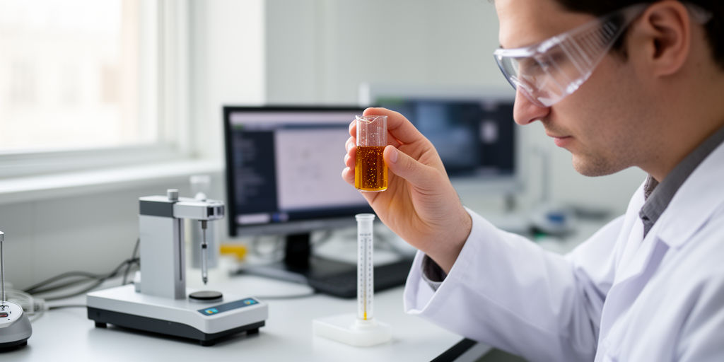 Инженер оценивает качество масла