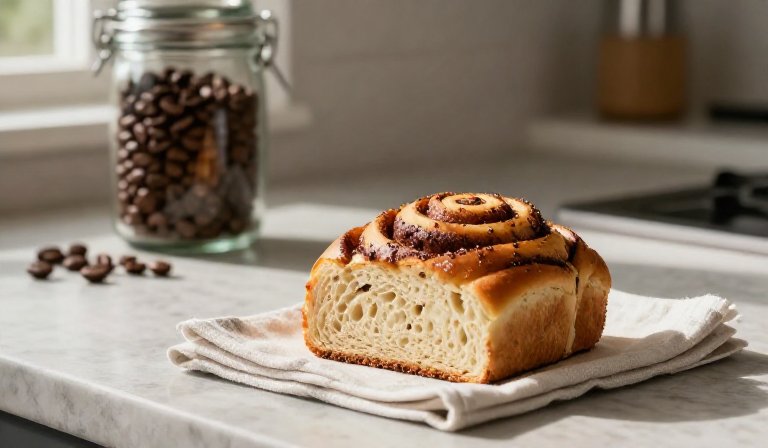 Кусок корицы на салфетке с кофейными зернами